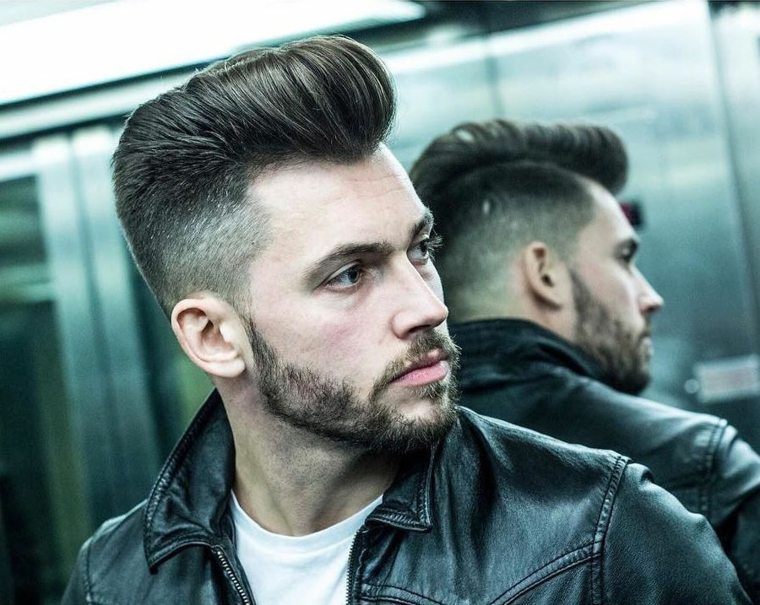 trendy look man jacket leather hair cut modern hipster cut undercut