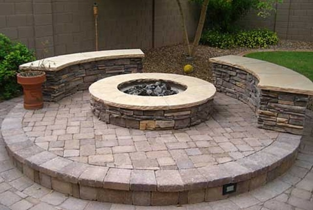 fitted courtyard circle around fireplace