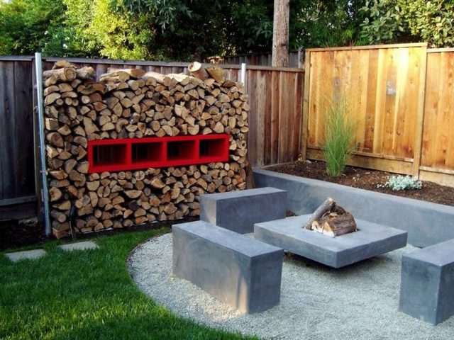 renovated courtyard zen fireplace