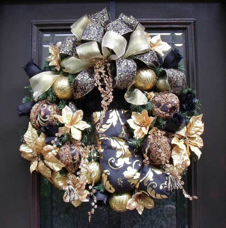 christmas wreath to make with gold balls ribbons