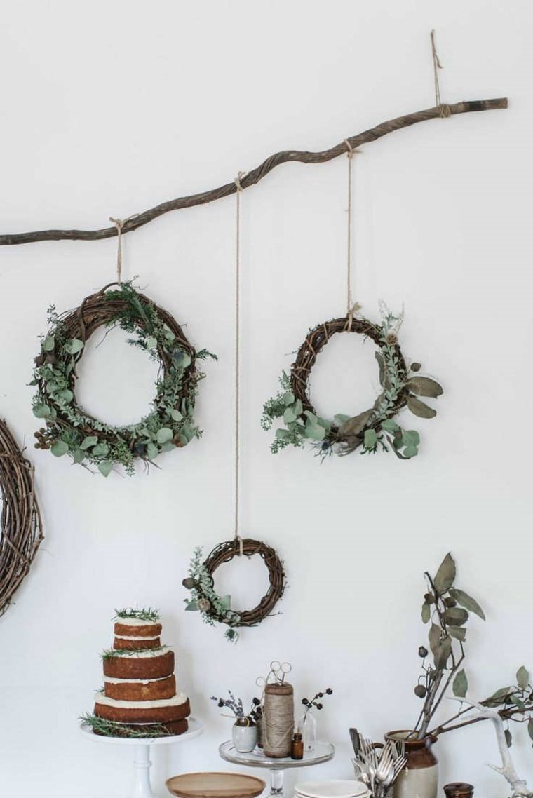 decorate wall christmas idea original diy crown branches tree hanging