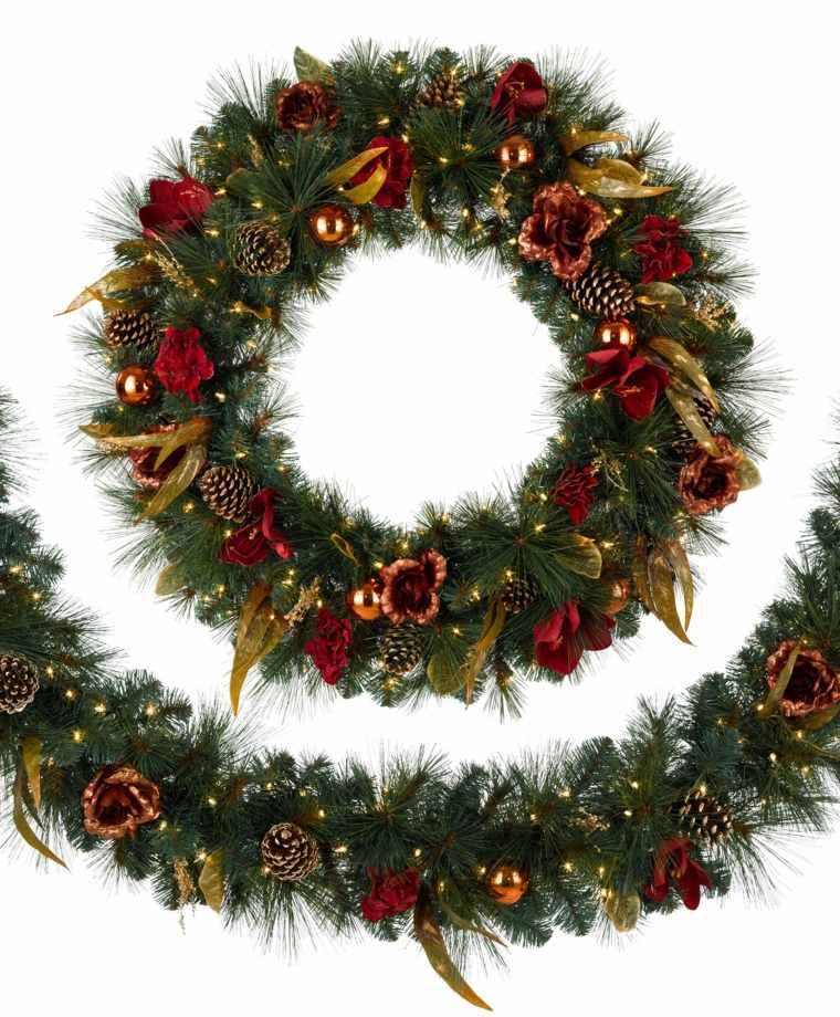 christmas wreath hijau coppery emas merah