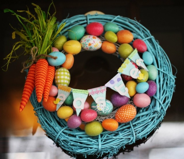 Easter wreath colored eggs