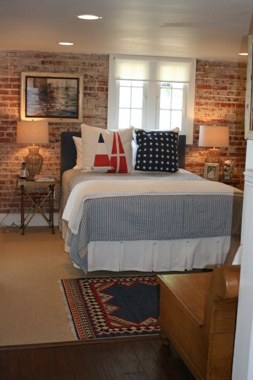 original cushions comfortable bed bedroom wall bricks