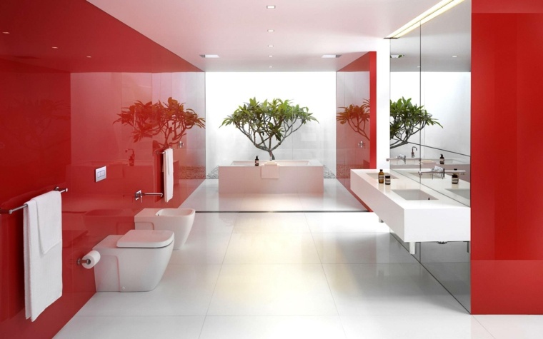 red bathroom credenza