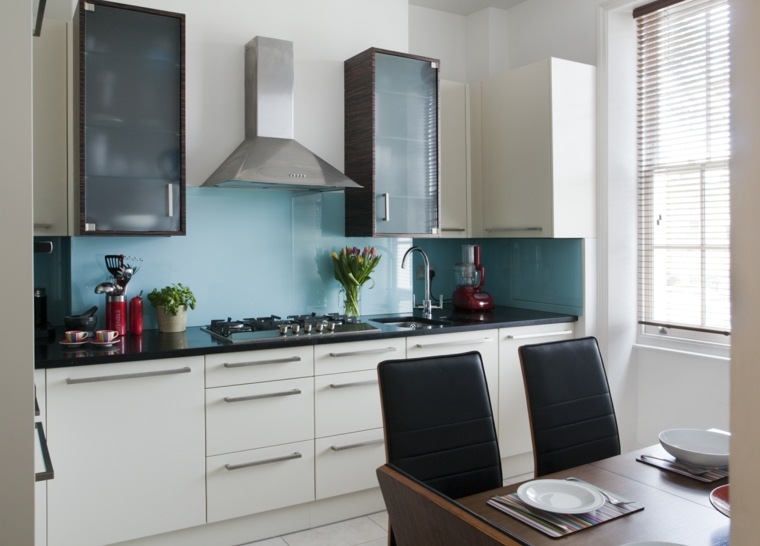 contemporary kitchen design wall tile blue splashback