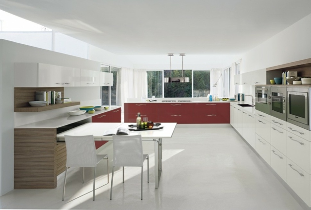 modern white red kitchen