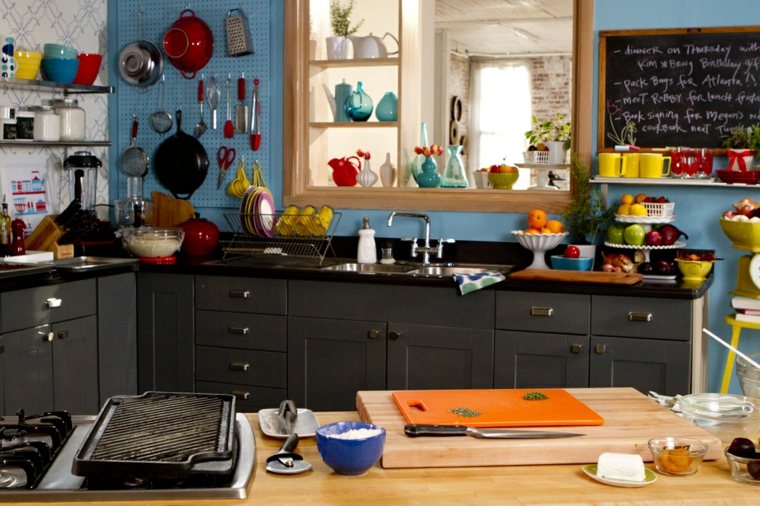 eclectic kitchen multicolored utensils