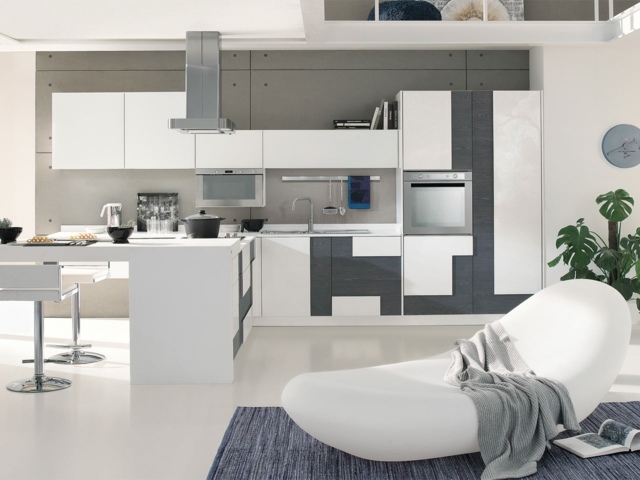 kitchen equiped deco gray white