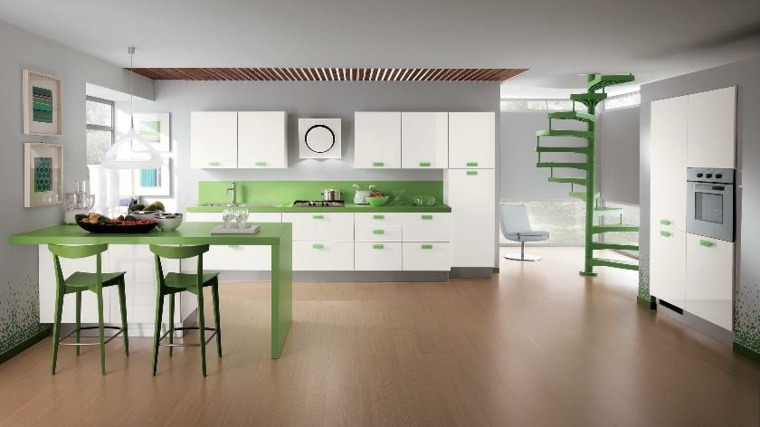 idea color white kitchen island central green chair deco