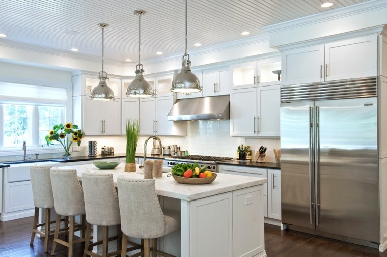 semi open kitchen american design layout central island lighting suspension modern idea