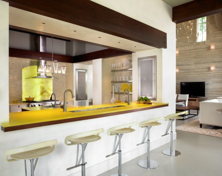 kitchen with bar yellow design idea stool modern furnishing deco fixture