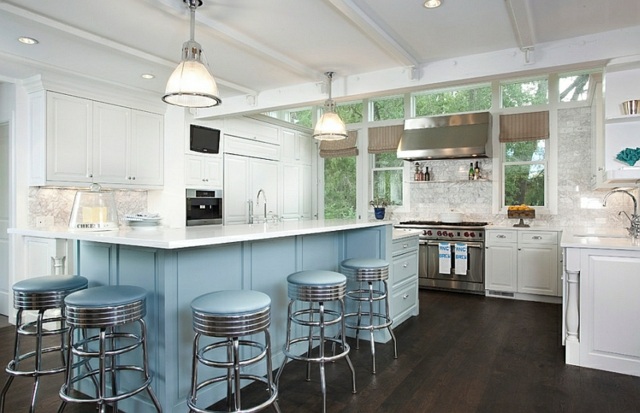 kitchen white blue stool tubular bar window