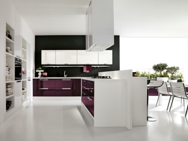 purple black white kitchen