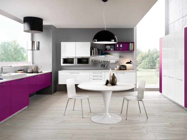 purple white kitchen