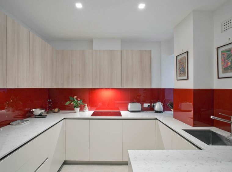 photo white kitchen furniture wood credence red