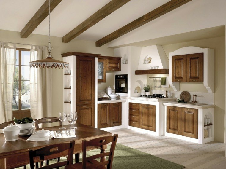 white furniture and wood deco kitchen country chic