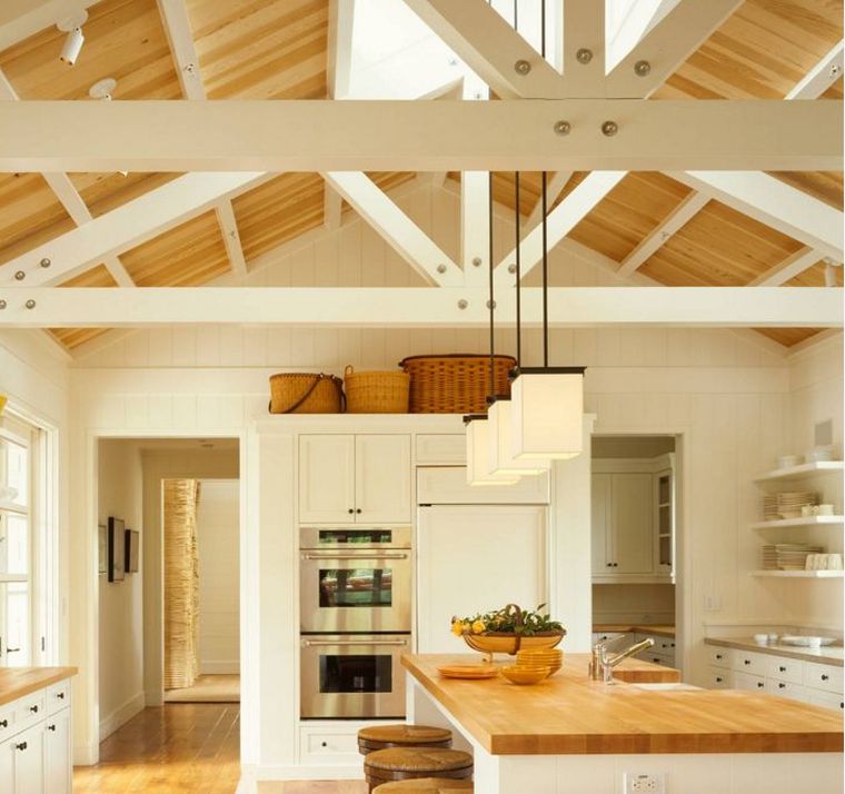 decoration white kitchen and wood lighting