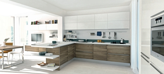 white kitchen and wood look elegant