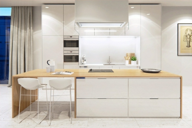 white kitchen and cozy modern wood