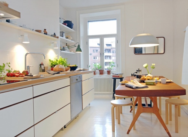 white kitchen and wood for a country look