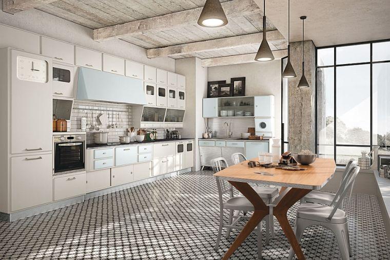 white kitchen and wood retro design