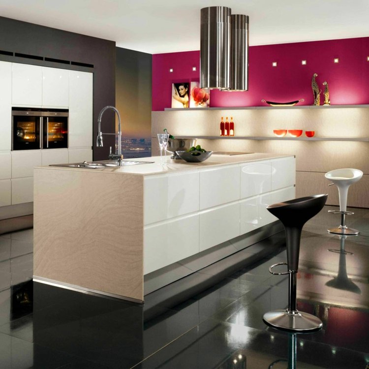 white and black kitchen pink furniture