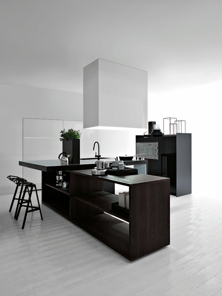 minimalist white and black kitchen