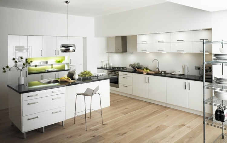 white kitchen and black modern furniture