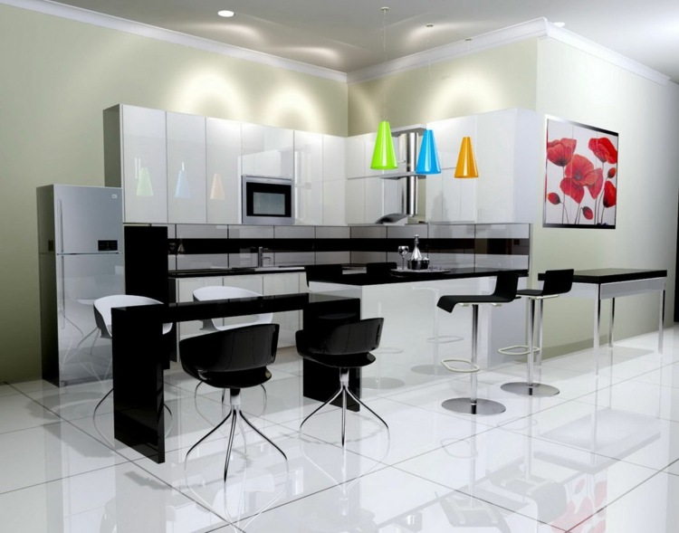 white and black kitchen tiled floor