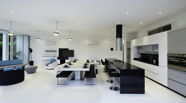 Spacious white and black kitchen