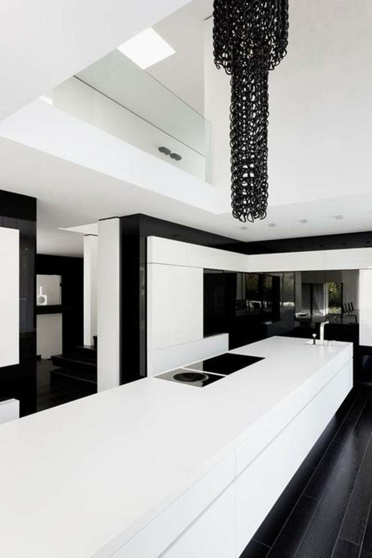 ultra modern white and black kitchen