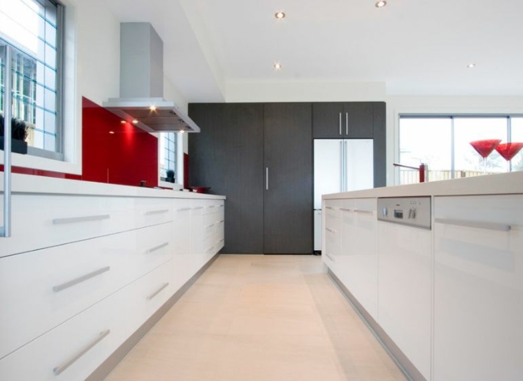 picture of white kitchen and red modern style decoration