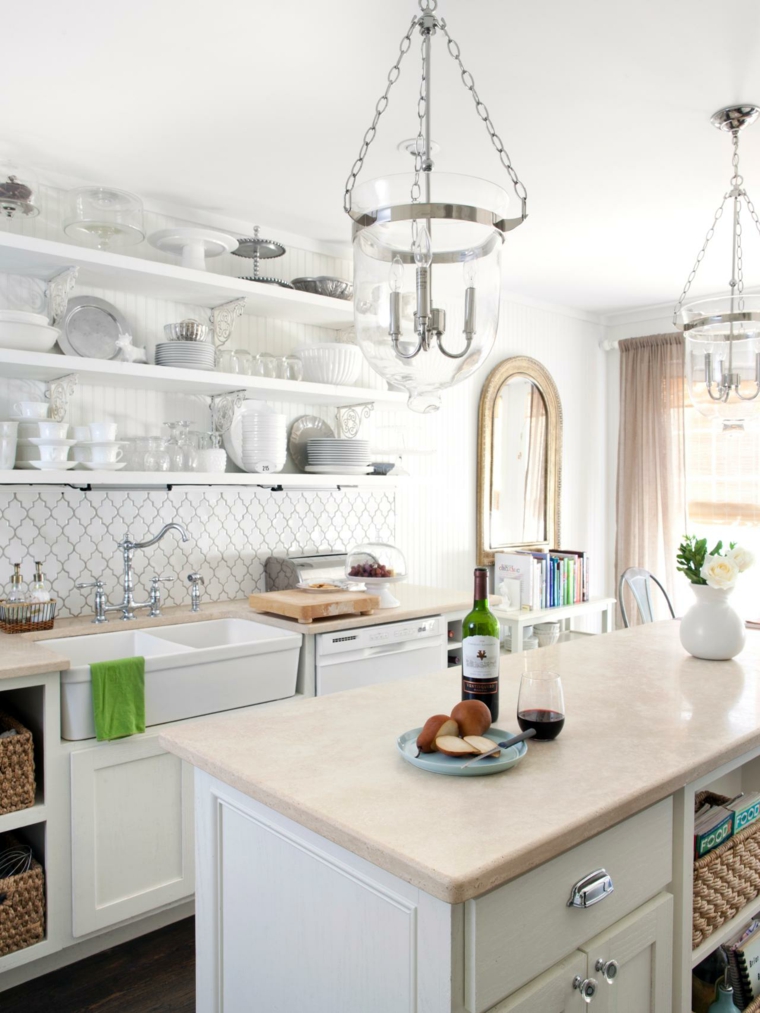 white kitchen open shelves