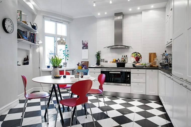 gray kitchen and red trend tile black white
