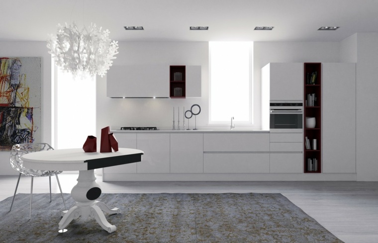 lacquered white kitchen red accents