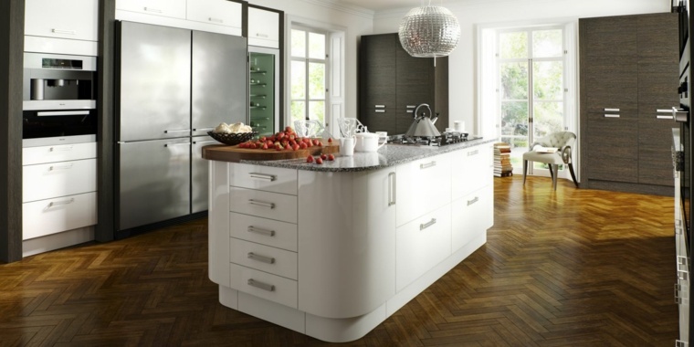 white lacquered kitchen modern wood floor