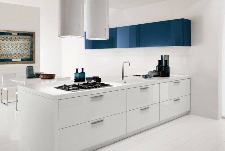 white kitchen lacquered blue furniture