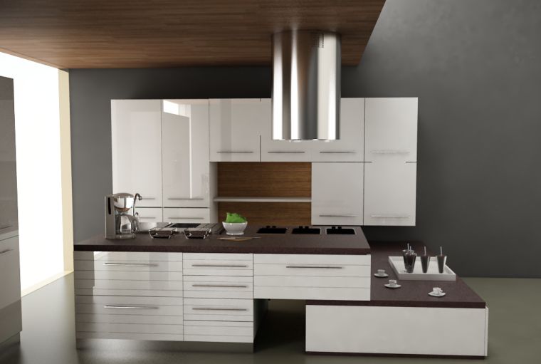 furnishing white kitchen furniture low painting wall dark gray