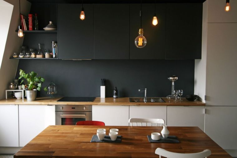 kitchen-white-plan-for-work-wood-color-dark-furniture-high black