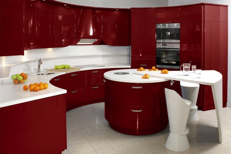 rød kjøkkendesign hvit kjøkken øy design
