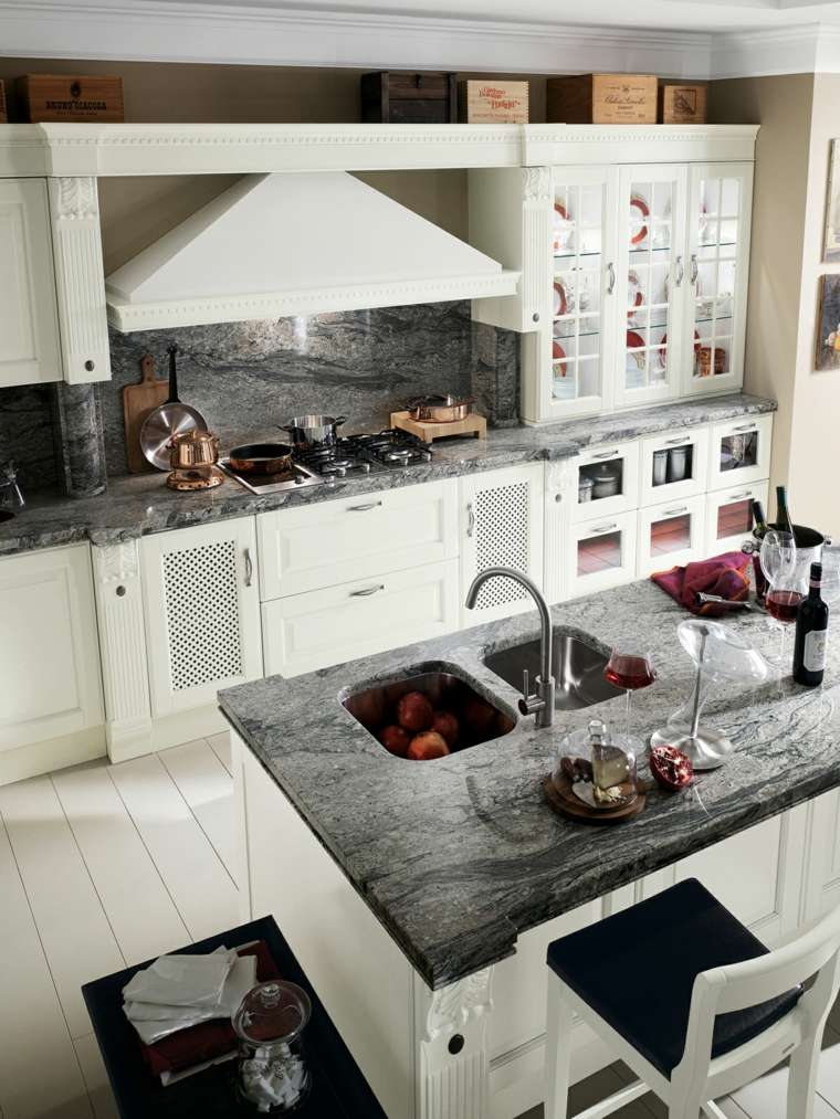 white kitchen marble surfaces