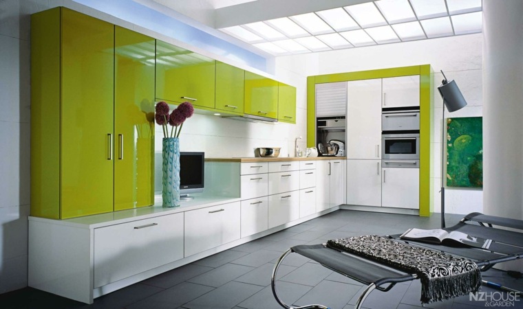 kitchen design furniture lacquered wood color kitchen green white design