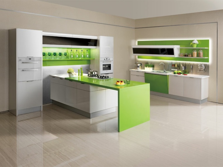 green white kitchen design island semi-central idea color kitchen tiling beige kitchen idea