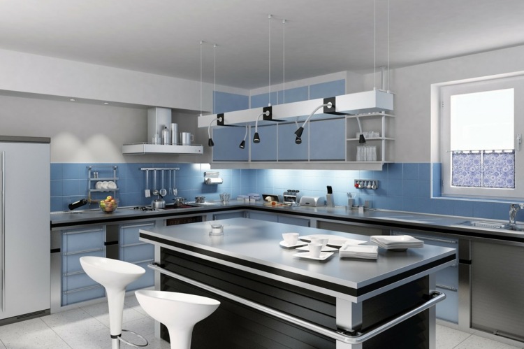modernt svartvitt blått kök