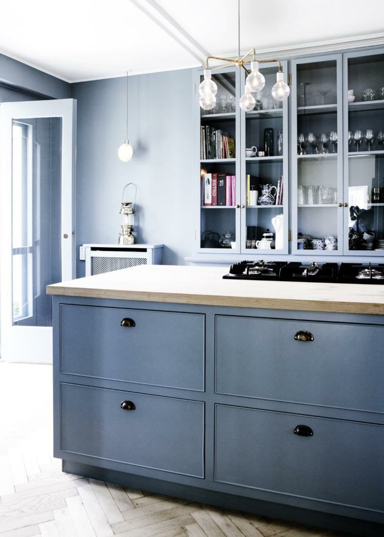 wood blue kitchen images