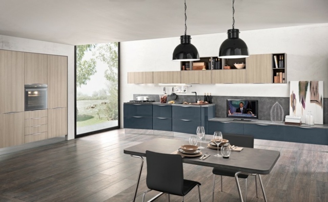 blue kitchen wood