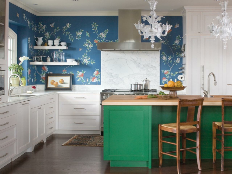 green kitchen idea layout island central wood white furniture deco wallpaper idea