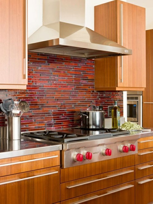 kitchen wood accents red orange