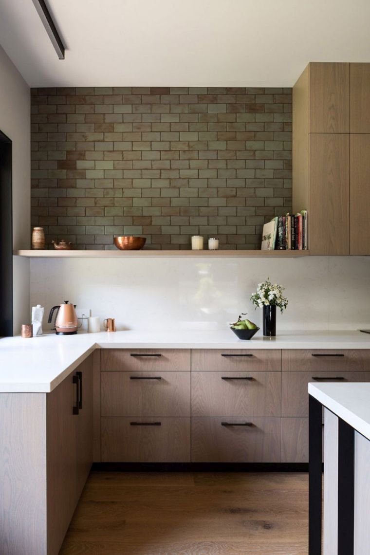 kitchen wood raw light-wall brick-wall-coating-white-storage up